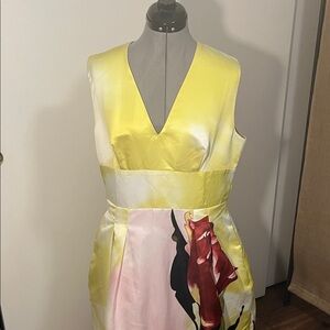 STYLEWE Yellow and Pink Floral Netted Maxi Dress with Pockets